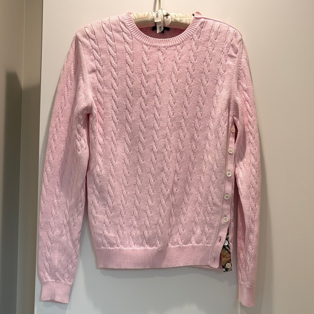 Burberry Golf Pink Cable Knit Sweater | Cotton | Large